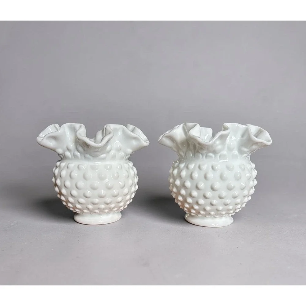 VTG-Fenton White Milk Glass Hobnail Ruffled 4